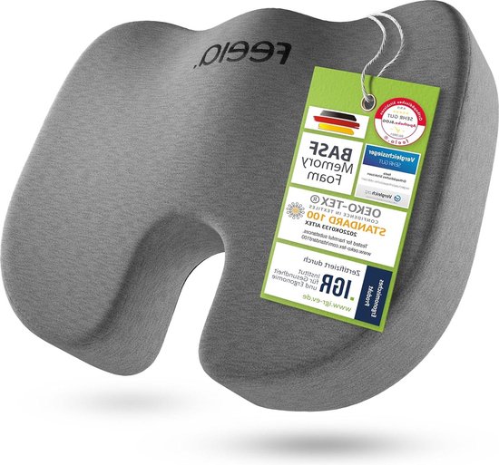 feela.® Orthopedisch zitkussen [3 stevigheidsniveaus] – Ergonomisch zitkussen voor bureaustoelen en auto's – Pijnverlichting, verlichting van het stuitje en verbeterde bloedsomloop (Zacht
