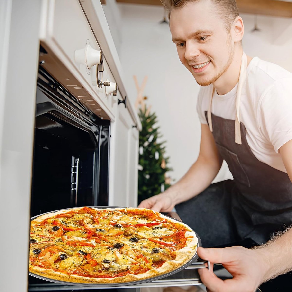 4 Plaques à Pizza En Acier Carbone – Diamètre 21 Cm, Antiadhésives – Pour Pizzas, Tartes, Gâteaux