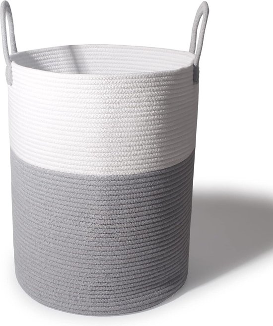 Grote opbergmand, wasmand, gevlochten dekenorganizer, speelgoedmand met handgrepen, grote mand voor het opbergen van dekens, kussens (gradiënt zwart, 45 X 50 CM Grote opbergmand, wasmand, gevlochten dekenorganizer, speelgoedmand met handgrepen, grote mand voor het opbergen van dekens, kussens (gradiënt zwart, 45 X 50 CM