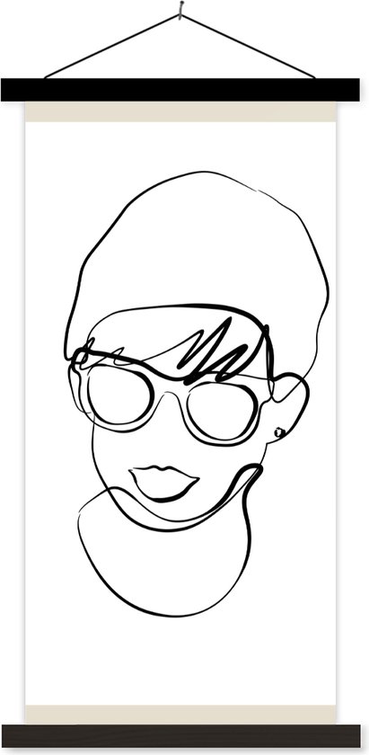 Porte-affiche avec affiche - Affiche scolaire - Femmes - Minimalisme - Dessin au Line - 60x120 cm - Lattes noires