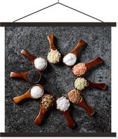 Posterhanger incl. Poster 90x90 cm - Schoolplaat - Lepel - Kruiden - Specerijen - Keuken - Industrieel - Textielposter - Zwarte latten
