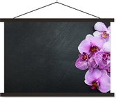 Posterhanger incl. Poster 60x40 cm - Schoolplaat - Orchidee - Bloemen - Roze - Flora - Textielposter - Zwarte latten