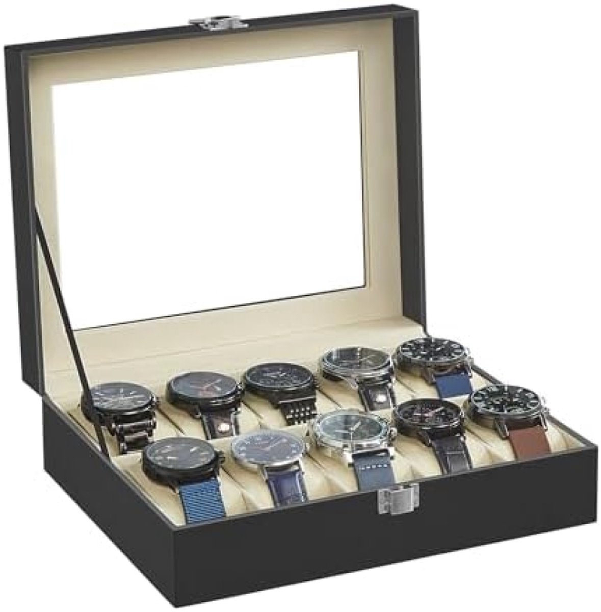 Horlogebox voor 10 horloges met glazen venster