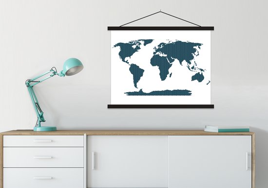 Wereldkaart croix bleues et pluses assiette scolaire lattes plates noir 60x45 cm - Tirage photo sur poster textielposter (décoration murale salon / chambre)