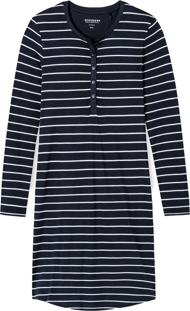 Schiesser Dames Sleepshirt - Donkerblauw - R Hals - Maat XXL