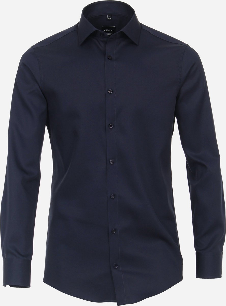VENTI modern fit overhemd - mouwlengte 7 - twill - blauw - Strijkvriendelijk - Boordmaat: 41