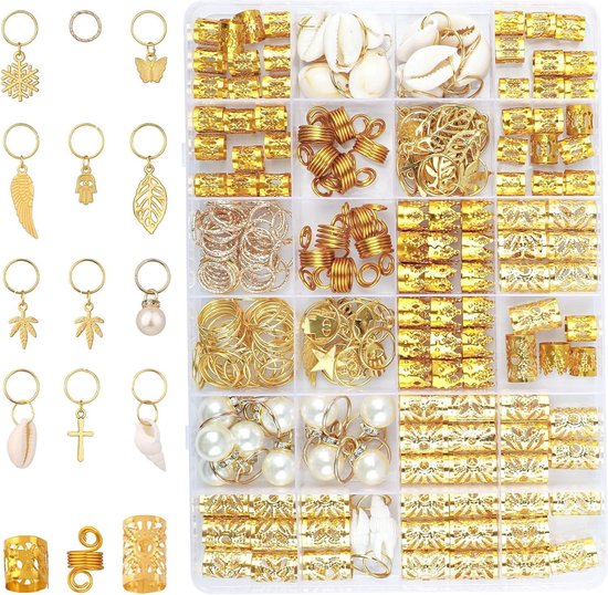 230 stuks haarkralen, dreadlocks, haarspoel, vlechtringen voor haar, maanslangenblad, vlechtclip, dreadlocks voor haaraccessoires, decoratie