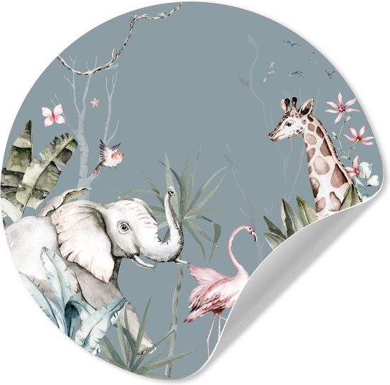 Behangcirkel - Muurstickers kinderkamer jongen - Dieren - Jungle - Safari - Blauw - Kinderen - Wandsticker - Ronde wanddecoratie - Wall sticker - 30x30 cm - Sticker behang - Muurstickers rond