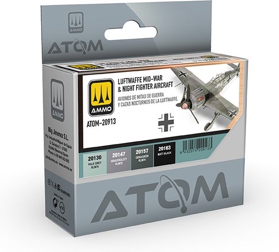 AMMO MIG 20913 ATOM - Luftwaffe Mid Guerre and Night Fighter Colors - Set Acryl 4x20ml Ensemble de Peinture
