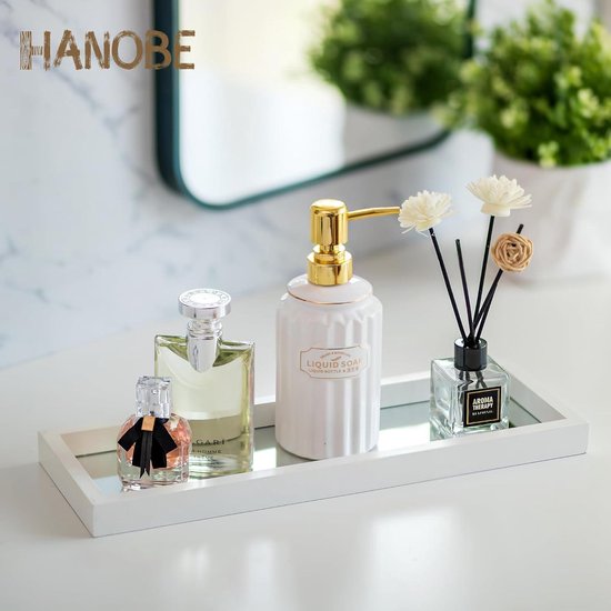Luxspire Badkamer ijdelheid lade, gouden omrande sieraden organisator rechthoek keramische lade, keuken aanrecht ring schotel houder cosmetische organisator plaat voor kaarsen parfum home decor