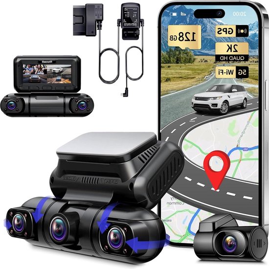 Dashcam Auto Vorne Hinten 4K, WiFi Dashcam mit 64GB SD Karte,Dash cam Auto mit Rückfahrassistent, Nachtsicht, 170° 140° Weitwinkel,3IPS,Parküberwachung,G-Sensor,Loop-Aufnahme,Split Ladekabel,MAX 256G