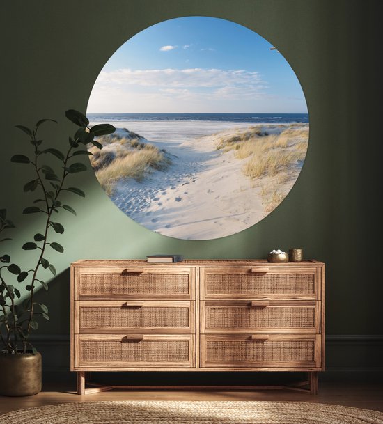 Papier peint cercle - Papier peint autocollant - Mouette - Mer - Dunes - Décoration murale - 140x140 cm - Papier peint rond - Papier peint autocollant - Papier peint cercle - Tableau rond