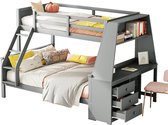 Bol.com Merax Stapelbed 90x200cm en 140x200 cm met Bureau en Opbergruimte - Bed met Uitvalbeveiliging - Grijs aanbieding