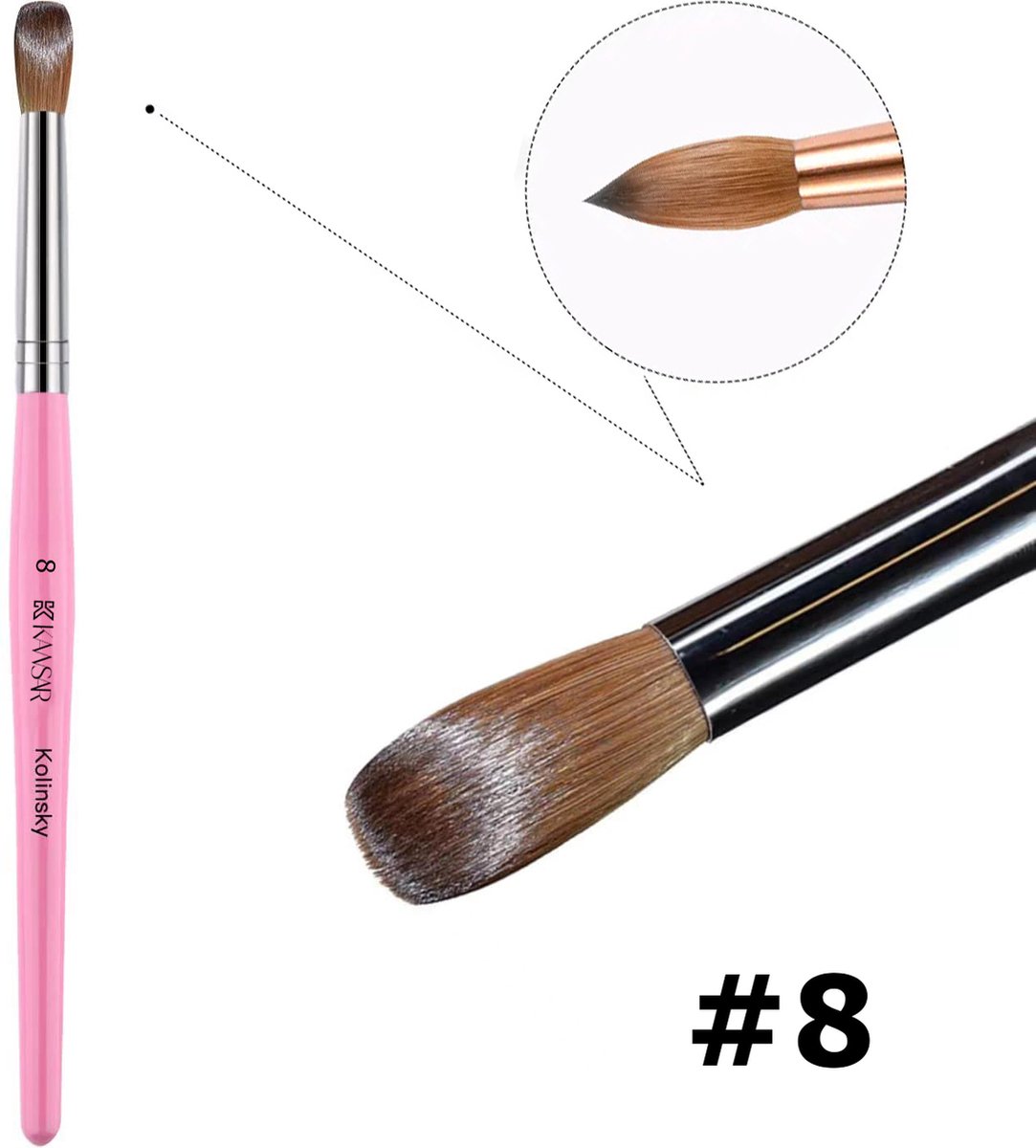 Goedkoopste Kolinsky Acryl Penseel 8 met Roze Houten Gekruld - Acryl Penselen - kolinsky penseel - acryl nagels - Acrylic Nagels - acrylic brushes - Nagel Penselen - Nail Art penselen - Nagelart penselen