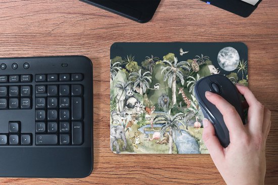 Muismat 23x19 cm - Mousepad Kinderen - Jungle - Natuur - Dieren - Planten - Muismatten