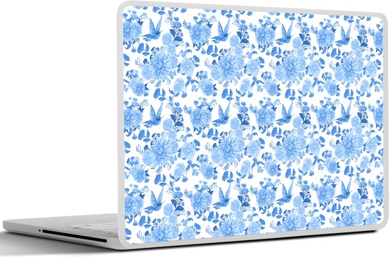 Autocollant pour ordinateur portable - 17,3 pouces - Fleurs - Motif - Blauw - 40x30cm - Autocollants pour ordinateur portable - Peau pour ordinateur portable - Couverture