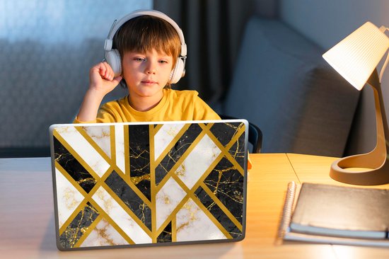 Sticker pour ordinateur portable - 13,3 pouces - Marbre - Or - Motif