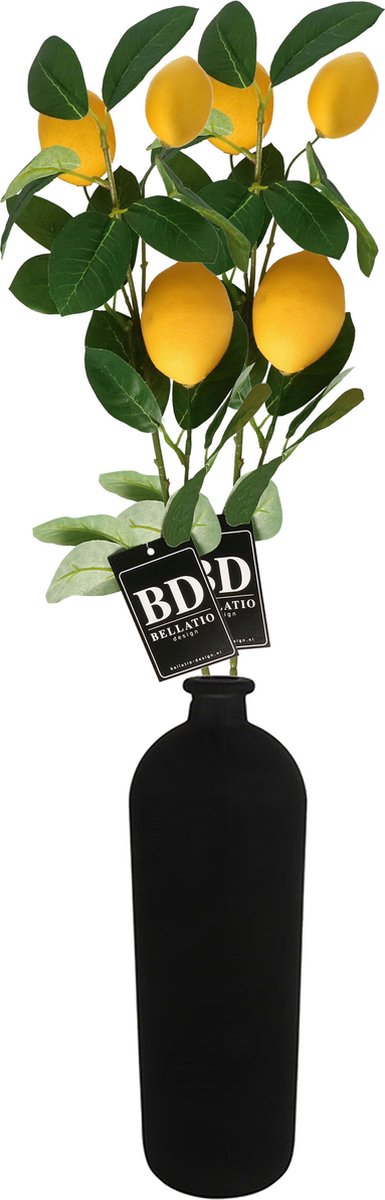Bellatio Design Kunstbloem citrusfruit tak citroen - 3x - 74 cm - geel - losse steel - Kunst zijdebloemen