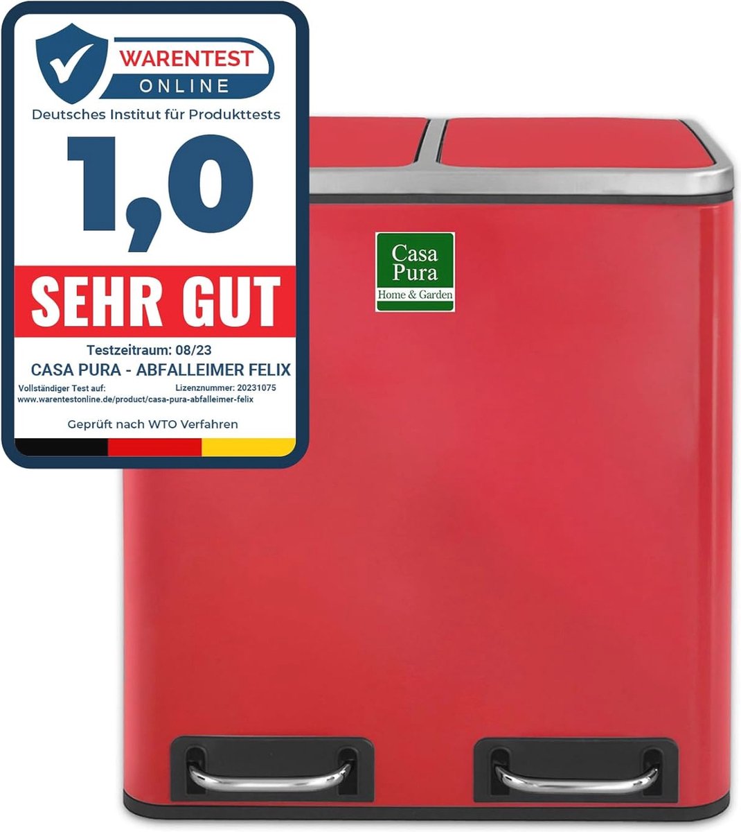 Goedkoopste Vuilnisemmer met 2 vakken en uitneembare binnenemmer - Afvalscheidingssysteem voor keuken en kantoor - 30 liter - Rood