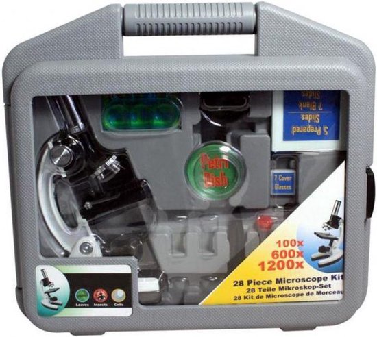 SWFIT Doorlicht- en licht-microscoop voor kinderen 40X-400X vergroting beginners monokulair composiet microscoop met glaslook, inclusief 31 accessoires kit met voorbereide objectdragers en nog veel meer