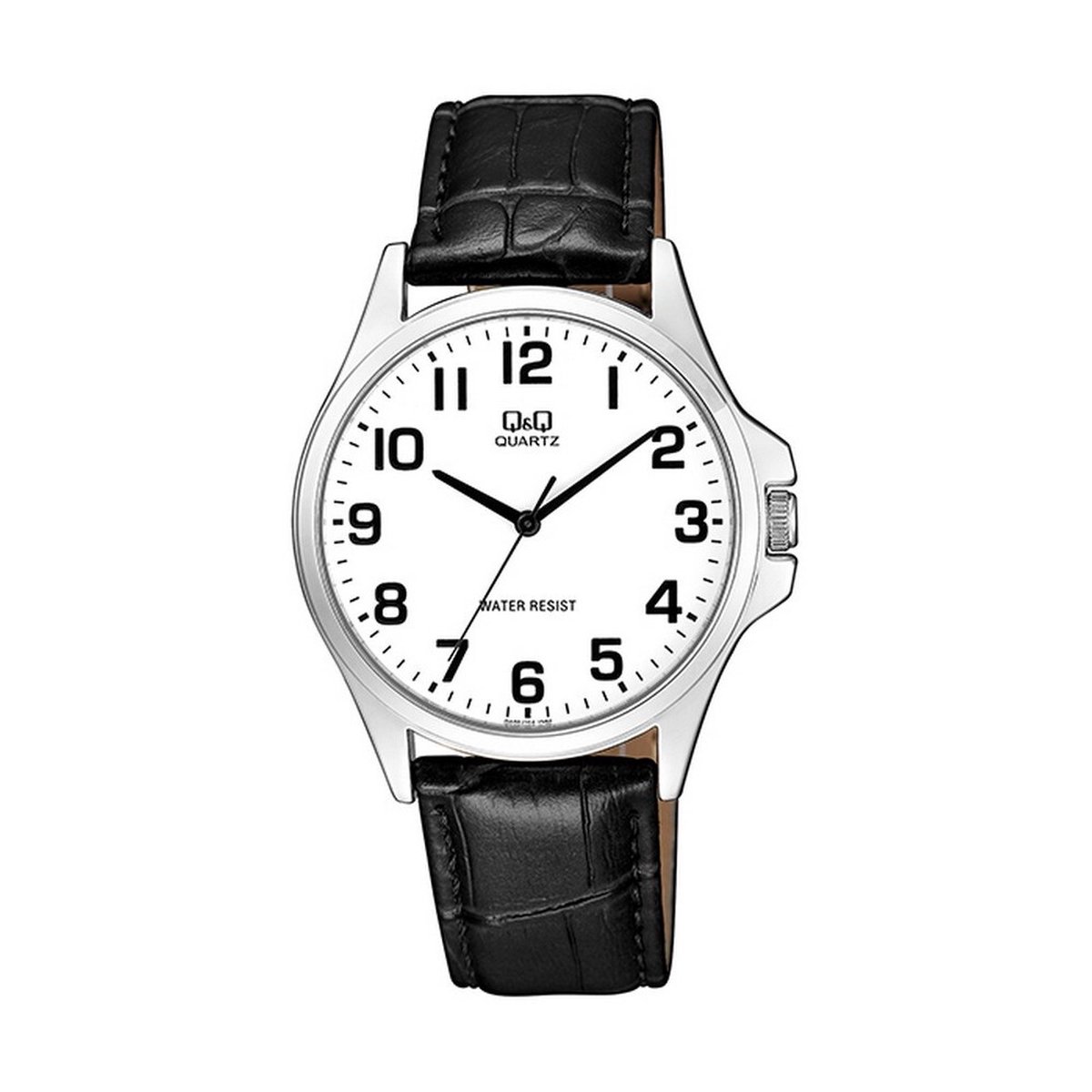 QQ QA06J304Y - Horloge - Heren - Mannen - Leren band - Rond - Metaal - Zwart - Zilverkleurig