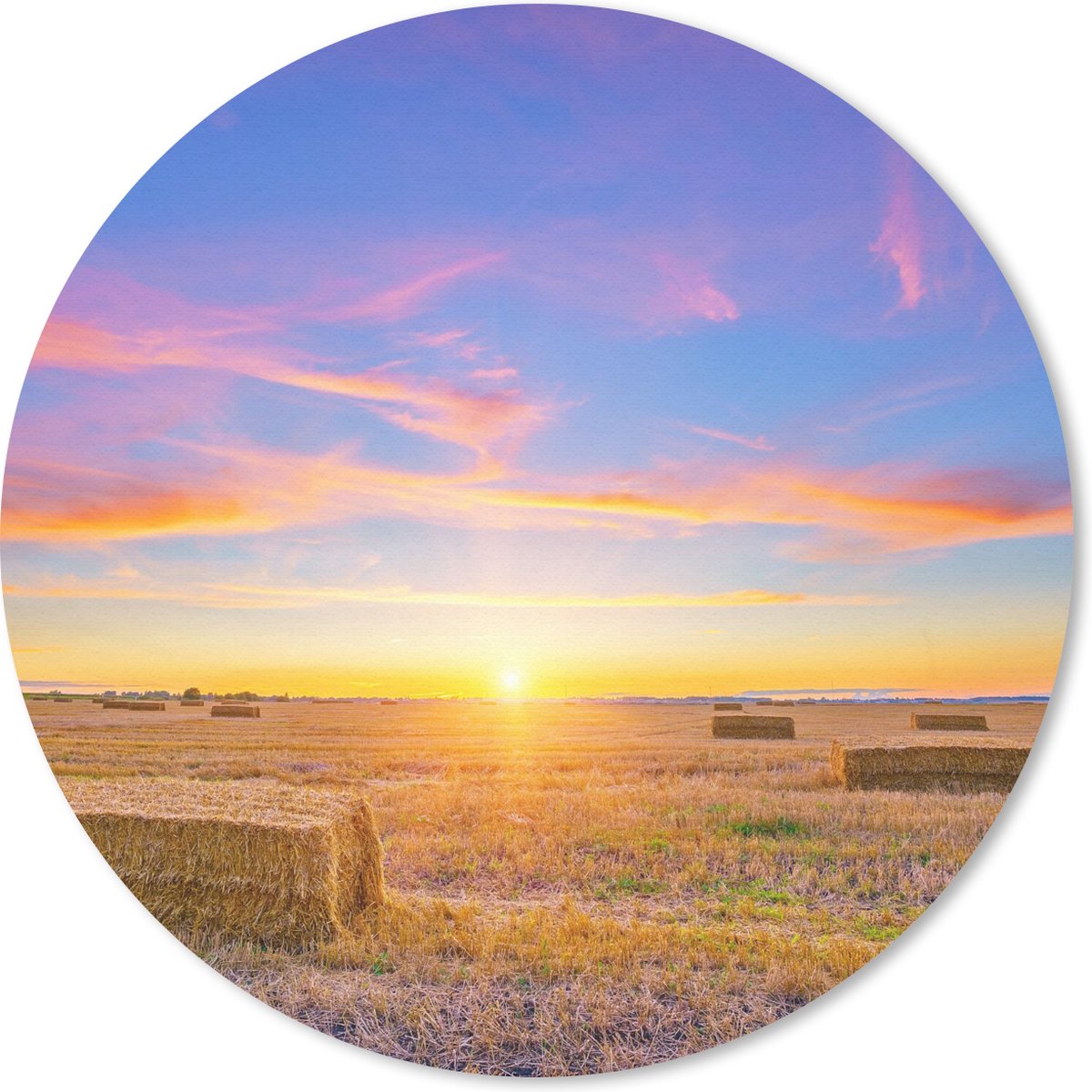 Muismat rond 20x20 cm - Mousepad Stro - Zon - Lucht - Landschap - Ronde muismatten
