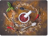 Muismat Groot - Vijzel - Kruiden - Lepels - Specerijen - Bruin - Peper - 40x30 cm - Mousepad - Muismat