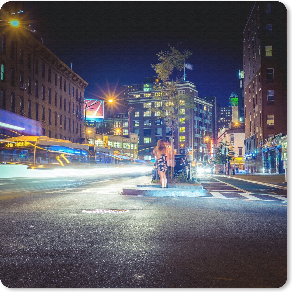 Muismat 30x30 cm - Mousepad New-York - Brooklyn - Lichtjes - Muismatten
