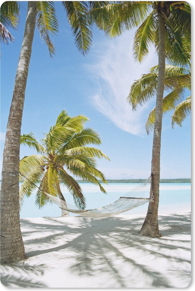 Muismat Hangmat op het strand - Palmbomen met een hangmat op het zandstrand muismat rubber - 18x27 cm - Muismat met foto