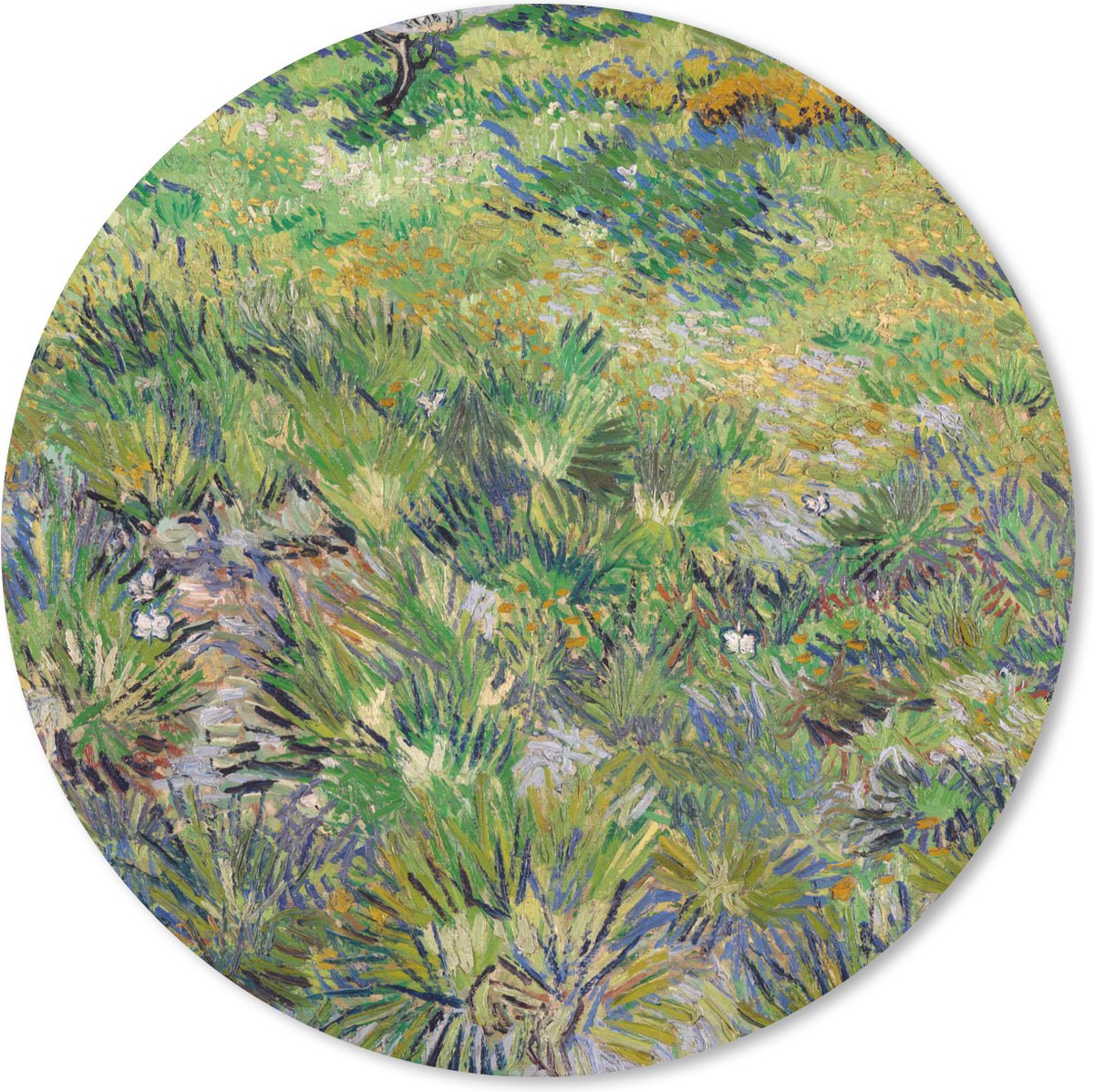 Muismat rond 20x20 cm - Mousepad Lang gras met vlinders - Vincent van Gogh - Ronde muismatten