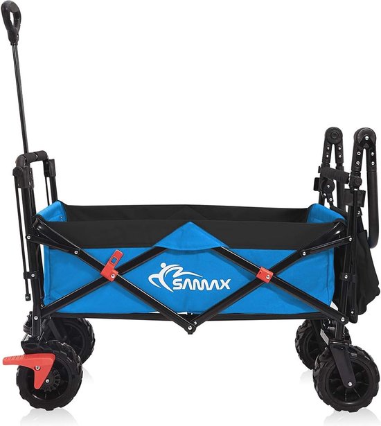 Opvouwbare Bolderkar met Dak - Offroad Transportkar voor Tuin en Recreatie - Met Rem en Staartzak - Massieve Wielen en Opberghoes - Blauw van Adventure Goods — afbeelding 3