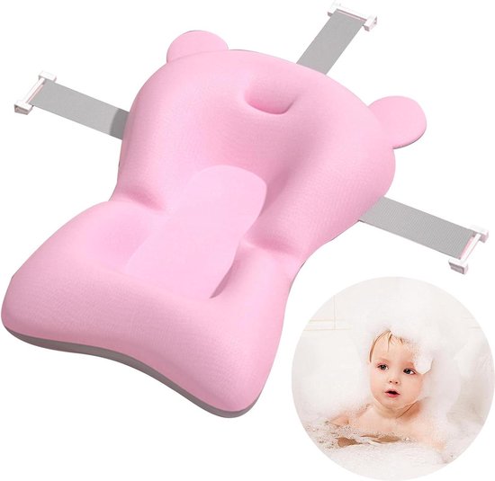 Babybadnet, babybadpad, badinzetstuk voor baby's met mesh, verstelbaar, antislip met veiligheidsgordel, babybadmat voor pasgeborenen, peuters (groen