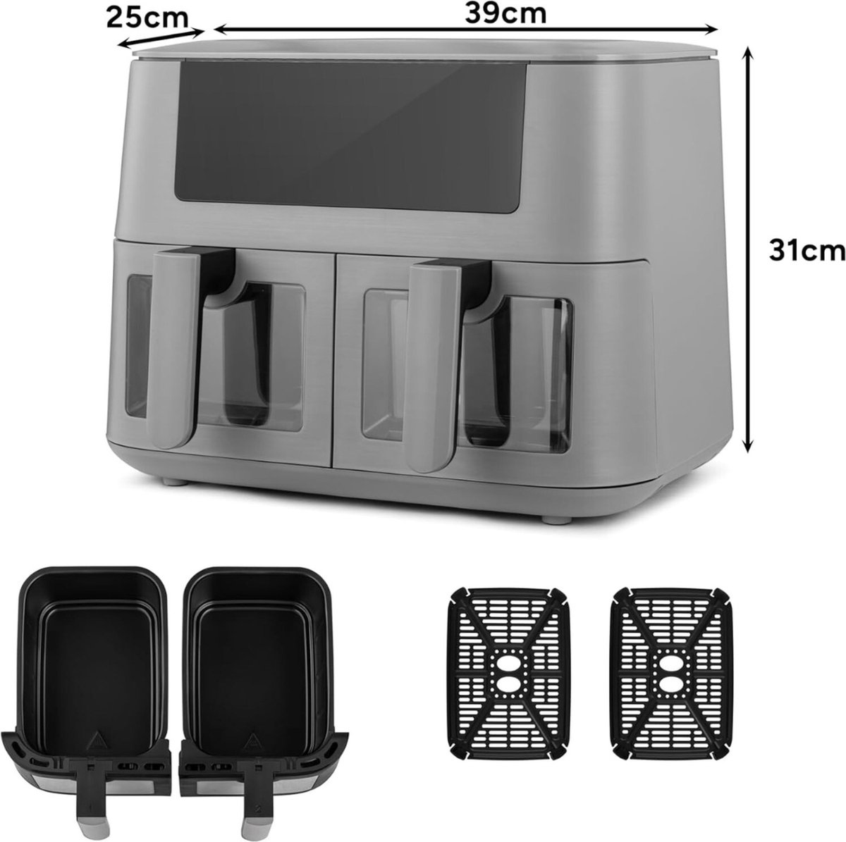 Afbeelding 2 van Equivera Dubbele Airfryer - Dubbele Mand - Dual Cook - Heteluchtfriteuse - Verschillende Programma's - Dual Zone - Mega
