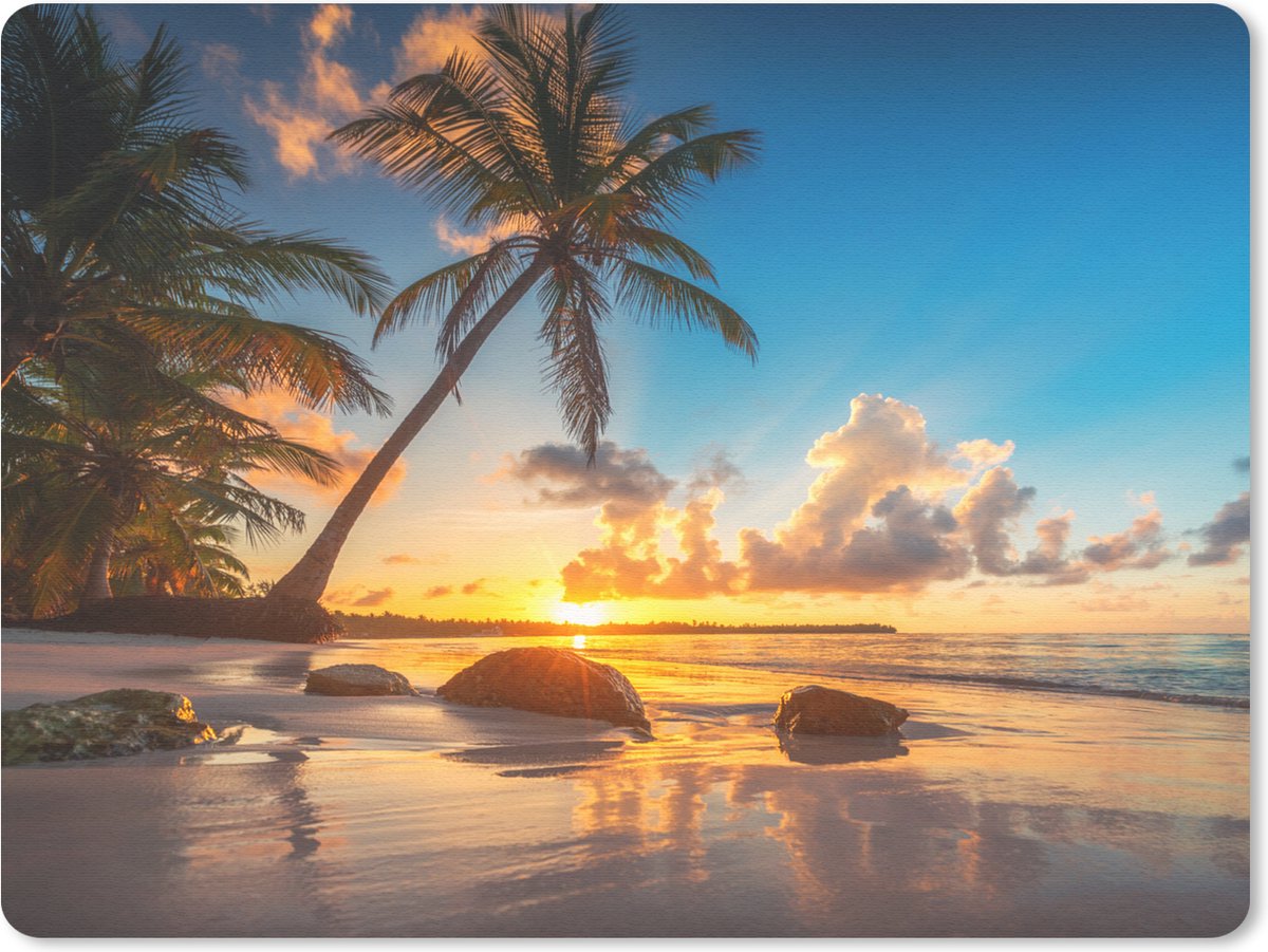 Muismat 23x19 cm - Mousepad Strand - Zee - Palmboom - Zonsondergang - Muismatten