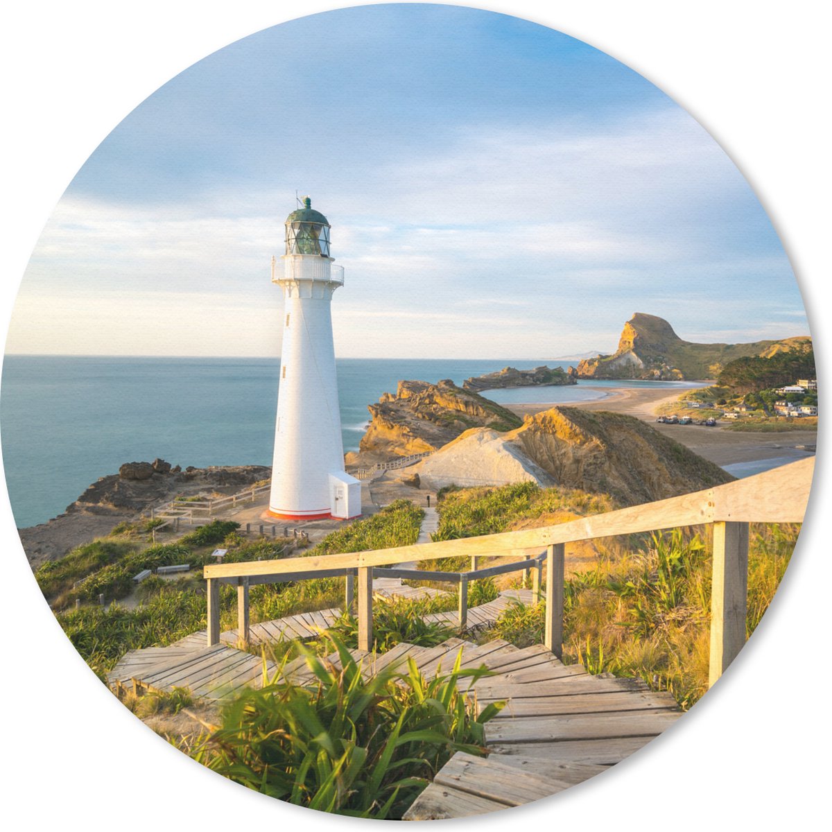 Muismat rond 40x40 cm - Mousepad Zee - Vuurtoren - Wit - Ronde muismatten