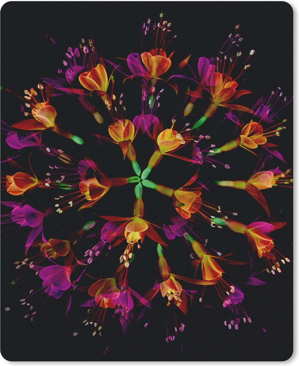 Muismat 19x23 cm - Mousepad Bloemen - Oranje - Roze - Zwart - Muismatten