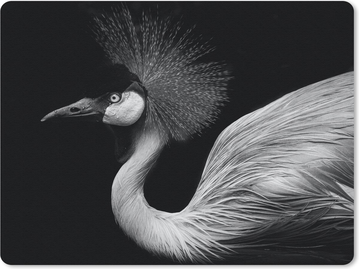 Muismat 23x19 cm - Mousepad Kraanvogel - Zwart - Wit - Vogel - Dieren - Muismatten