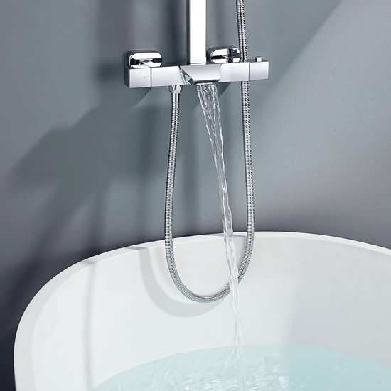 Design Sanitair Winkel | Luxe thermostaat inbouw douche kraan plafond regendouche set geborsteld nikkel 2 Weg 25CM muur - - Design Sanitair Winkel