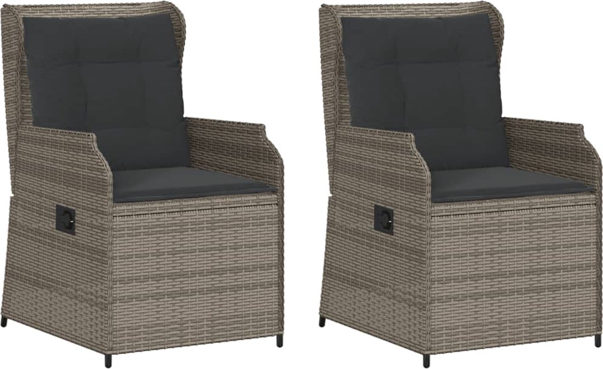 vidaXL - Tuinstoelen - 2 - st - verstelbaar - met - kussens - poly - rattan - grijs