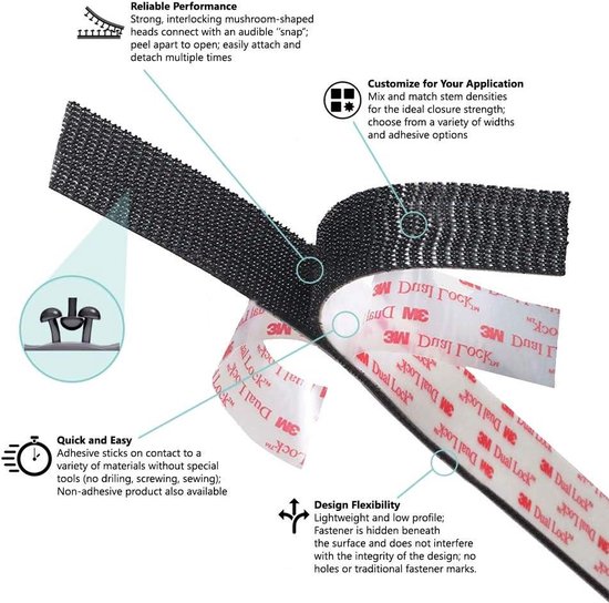 3M Dual Lock SJ3550 Klettband selbstklebend, extra stark, 25,4 mm x 50mm (18 Stück