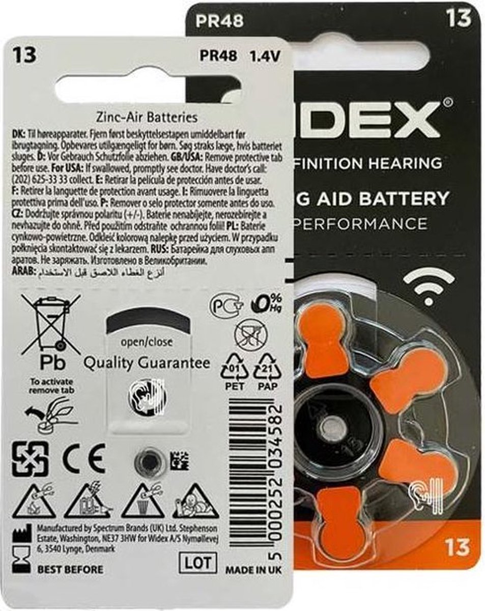 Widex | Hoortoestel batterijen | 10 pakjes | 60 batterijen | Oranje sticker | P13 | gehoorapparaat