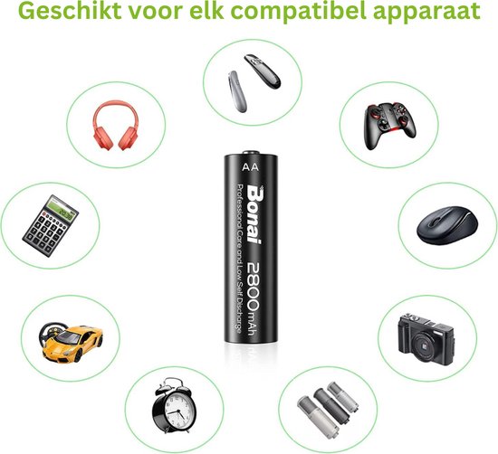 Acheter BONAI 16PCS AA Piles Rechargeables, 1,2V 2800mAh Pile Lr6 Ni Mh Accu Grande Capacite Batterie Rechargeable 1200 Cycles Faible Auto Decharge 1064430003