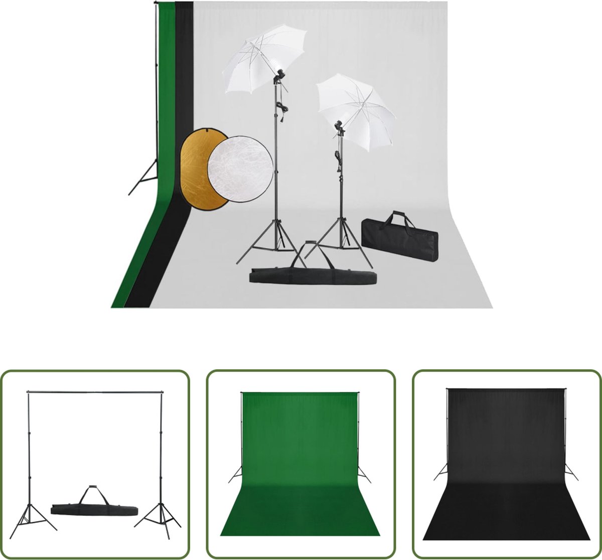 The Living Store Studioset - Met Telescopisch Achtergrondsysteem - 500x300 cm - Verstelbaar - 5-in-1 en 2-in-1 reflector - Draagtas - Fotografie