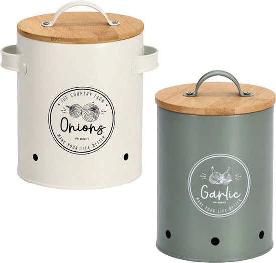 Zeller Stock/pots de stockage - 2x pièces - métal/bois - multicolore