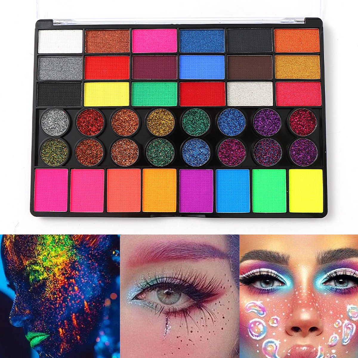 Schminkset Kinderen -42 kleuren & 2 penselen - veiligheidscertificering- Make up Kinderen - Grime Schmink palet - Kinderschmink Grimeren — afbeelding 7