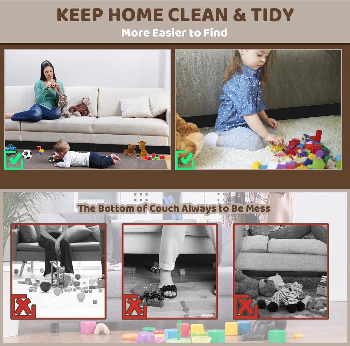 Under The Sofa Blocker For Pets, Sofa Stoppers To Prevent Toys, 12 Piece Animal Protector Barrier for Nursery Apartment Hotel Bedroom