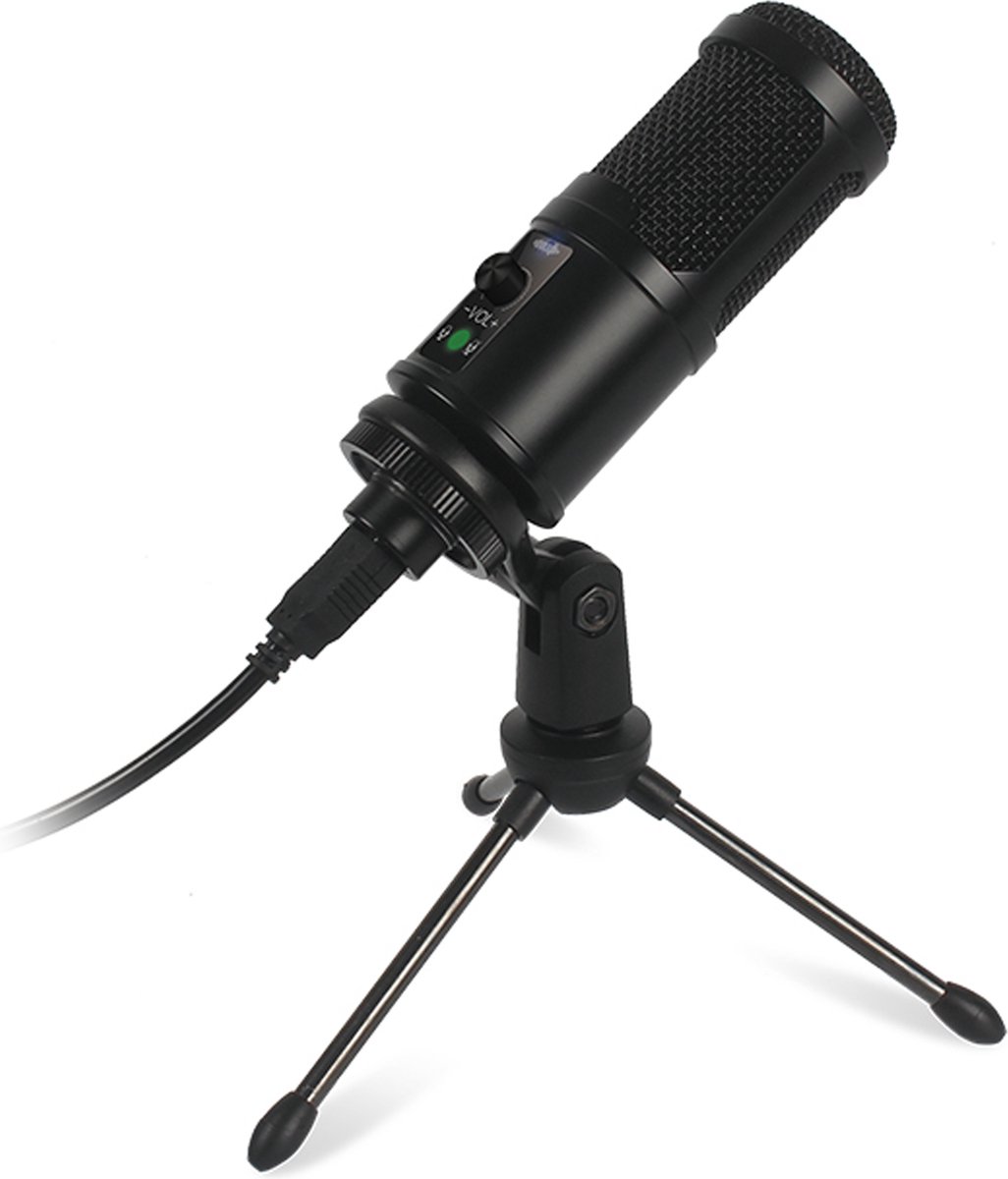 Platinet VGMTB2 VARR Gaming microfoon TUBE - USB vlogging, podcasting & studio microfoon incl. tripod en plopkap - zwart