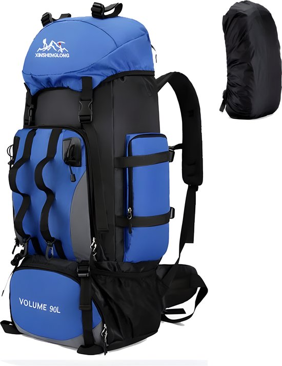 CarryQuest® - 90L - Backpacks - Backpack - Hiking backpack - Wandelrugzak - Waterdichte - Wandelen - Camping - Rugzak - Regenhoes - Blauw - Outdoor - Klimmen - Trekking - Heren - Dames - 90 Liter - Backpack Organizer