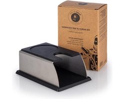 Premium stamperstation voor espresso zeefdragers - Barista Edition 14 x 7/9 cm H: 55 cm - gematteerd roestvrij staal