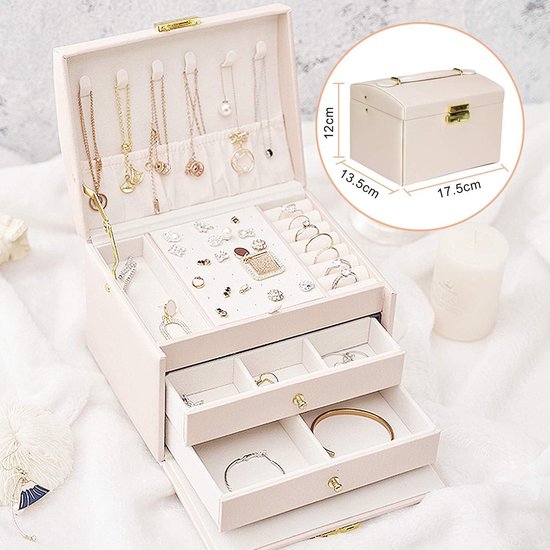 Sieraden Organizer Box Grote sieraden organizer box luxe Pu Lederen sieraden opslag Gift Case met spiegel for horloge oorbellen ketting ring Meisjes